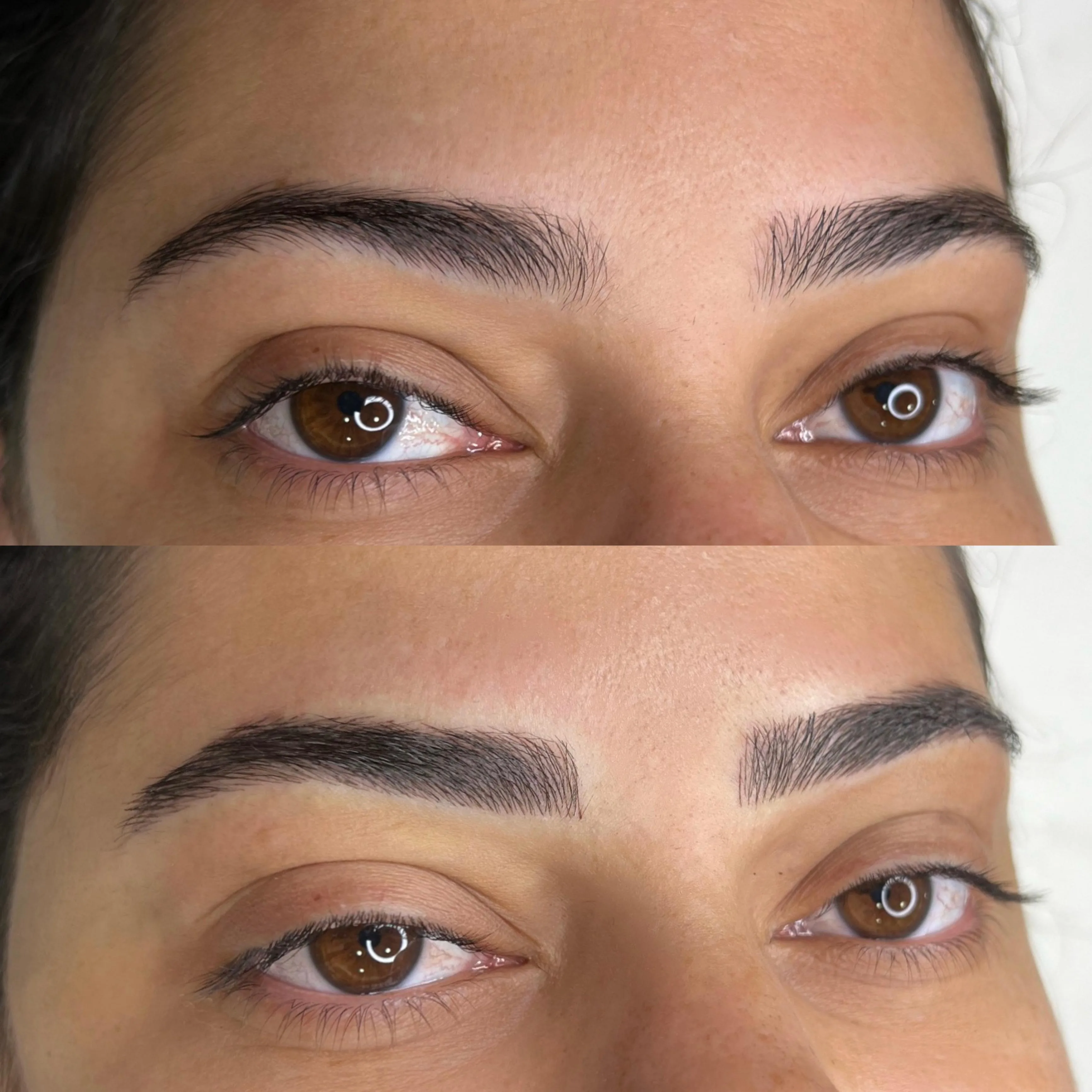 Antes e depois de micropigmentação de sobrancelhas